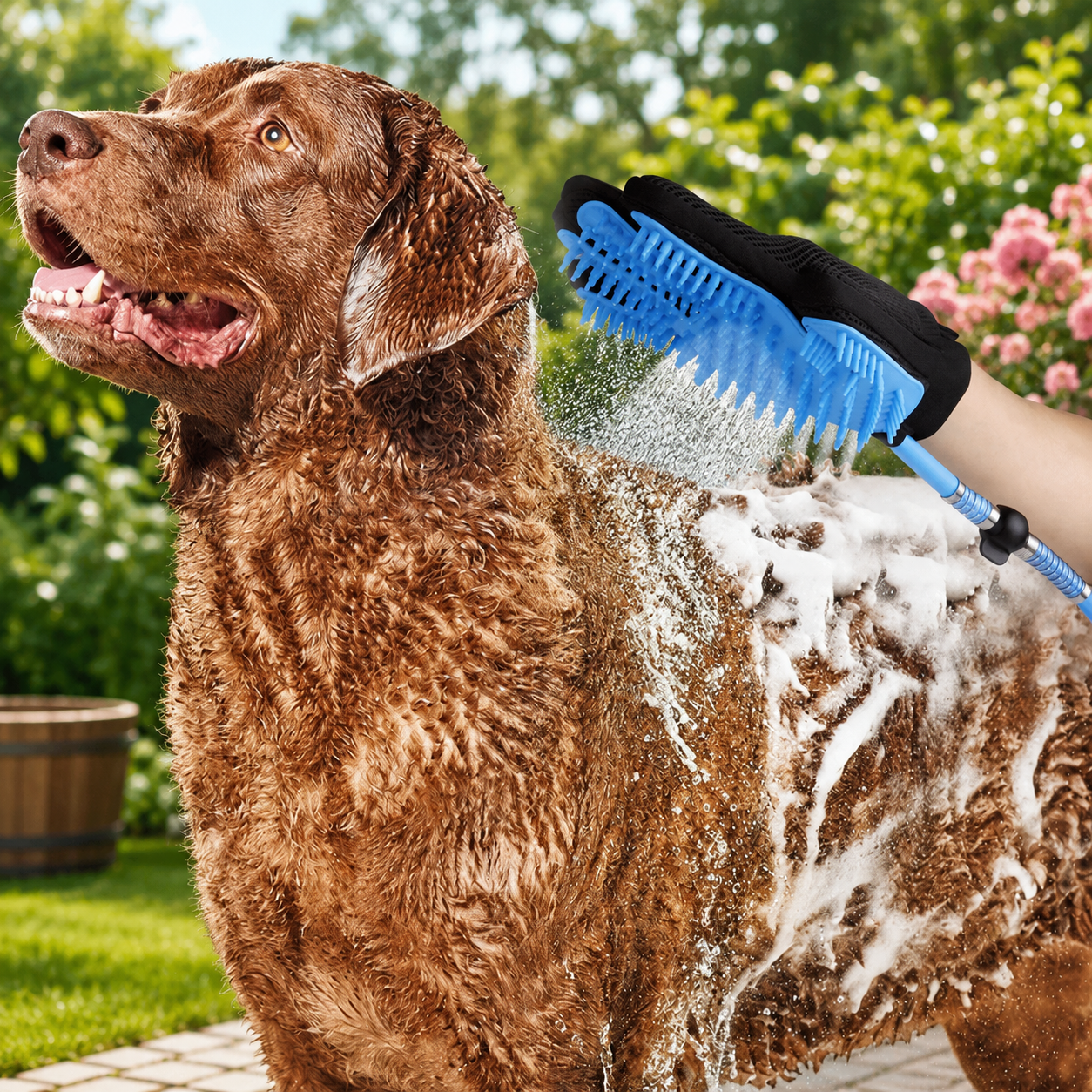 Douchette de toilettage avec brosse intégrée
