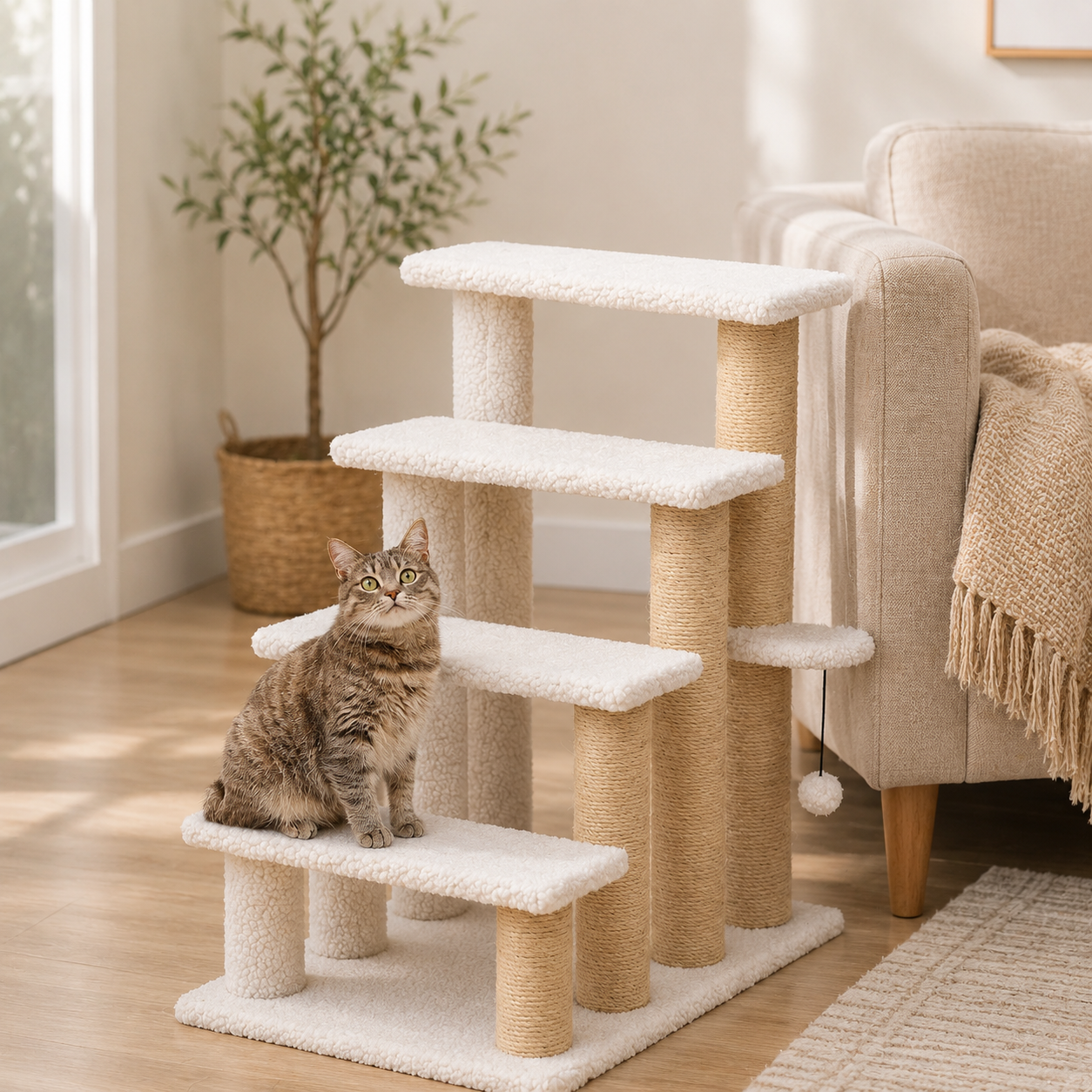 Escalier pour chats avec griffoirs intégrés